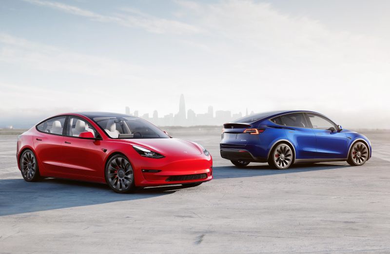 title image of Tesla Model 3 vs. Tesla Model Y. Comparison of all tech specs and prices.